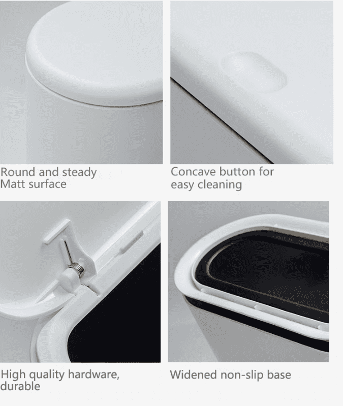 Plastic Black White Narrow Rubbish Trash Bin Small Space Bathroom Bedroom.
